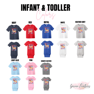 Infant and toddler You Look Like the 4th of July tees and onesies in navy, red, royal, white, heather grey, light blue, pink, and granite heather
