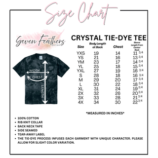Youth size chart for the crystal tie-dye tee