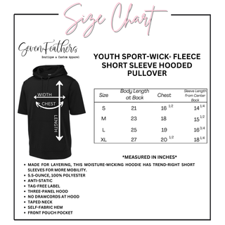 Youth short sleeve hooded pullover size chart