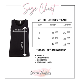 Youth jersey tank size chart for Youth S through L