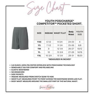 Youth XL PosiCharge Competitor Pocketed Short size chart